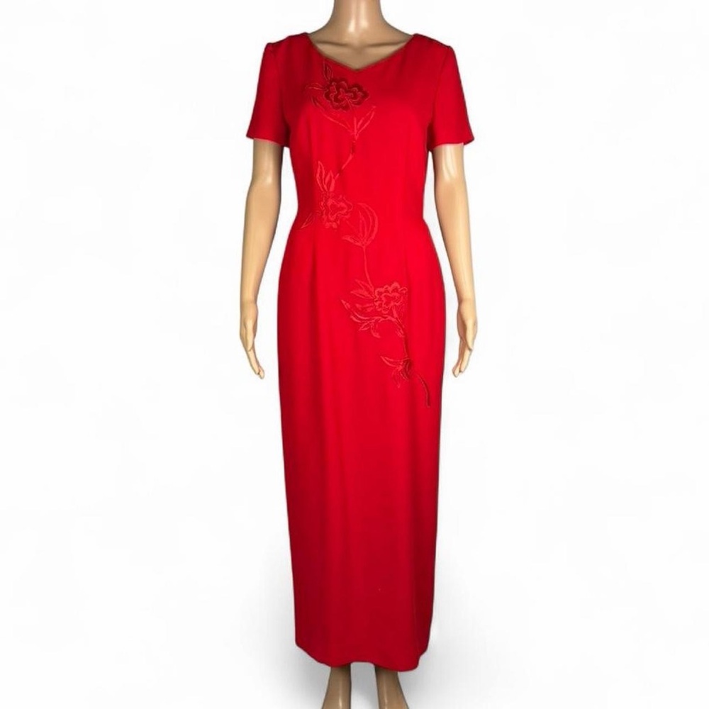 Elegant Red Embroidered Maxi Dress - Women